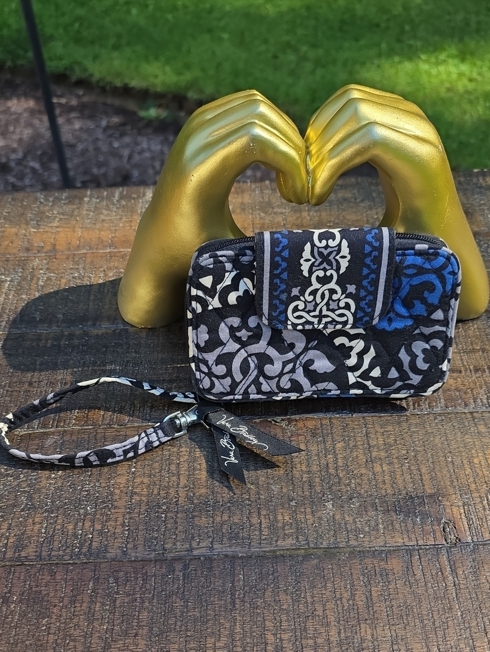 Vera Bradley Black, Blue & Gray Patterned Wristlet